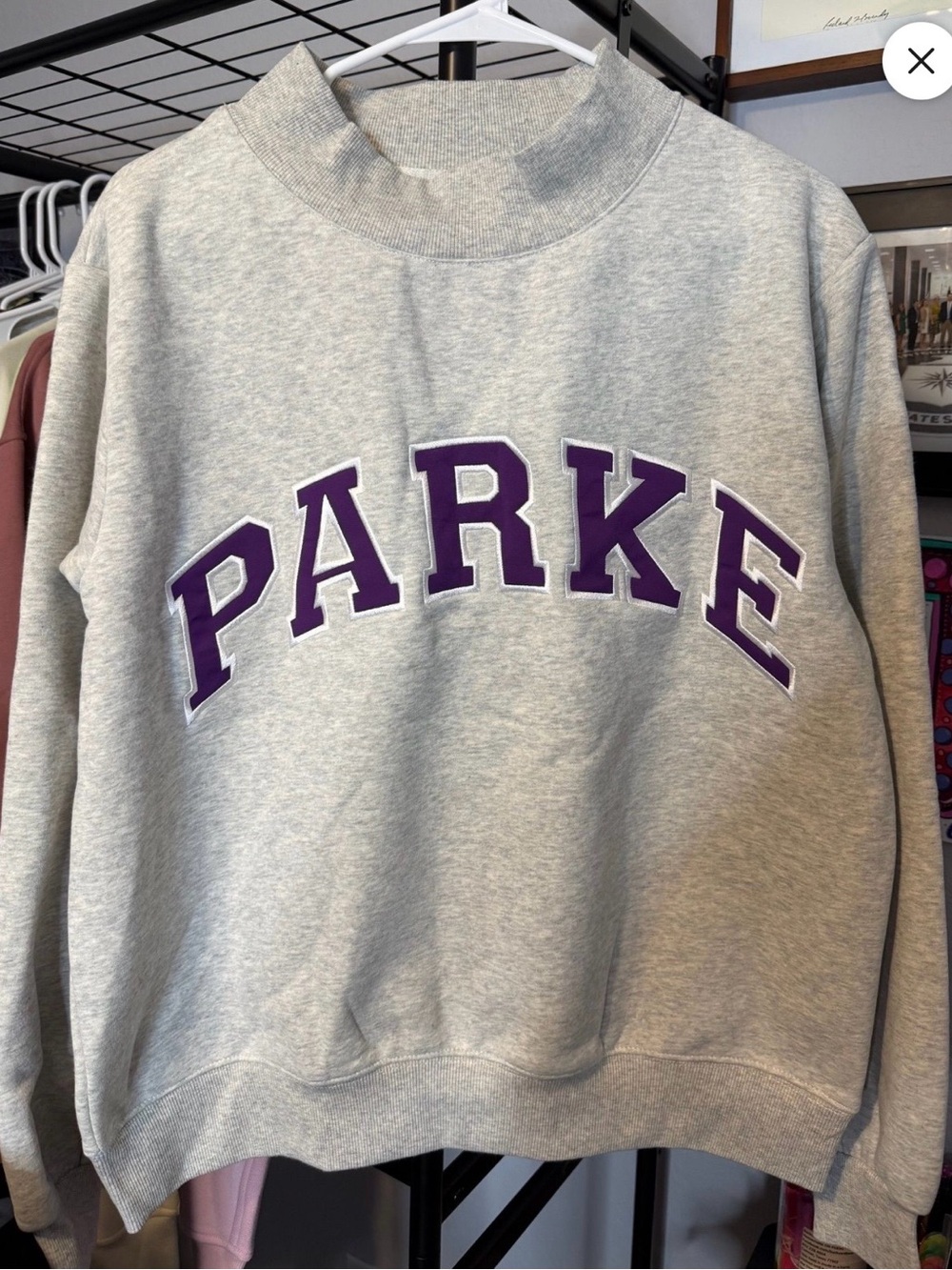 Parke Women’s Grey Mockneck Fleece Sweatshirt w/Amethyst Purple 'PARKE' - S/M